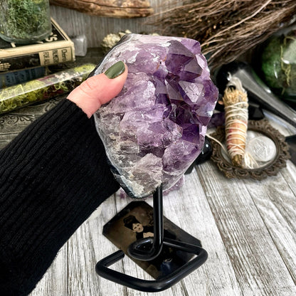 Large Purple Amethyst Crystal Druzy Cluter With Stand / FoxlarkCrystals / Big Crystal Cluster Natural Crystal Healing Crystal Home Decor