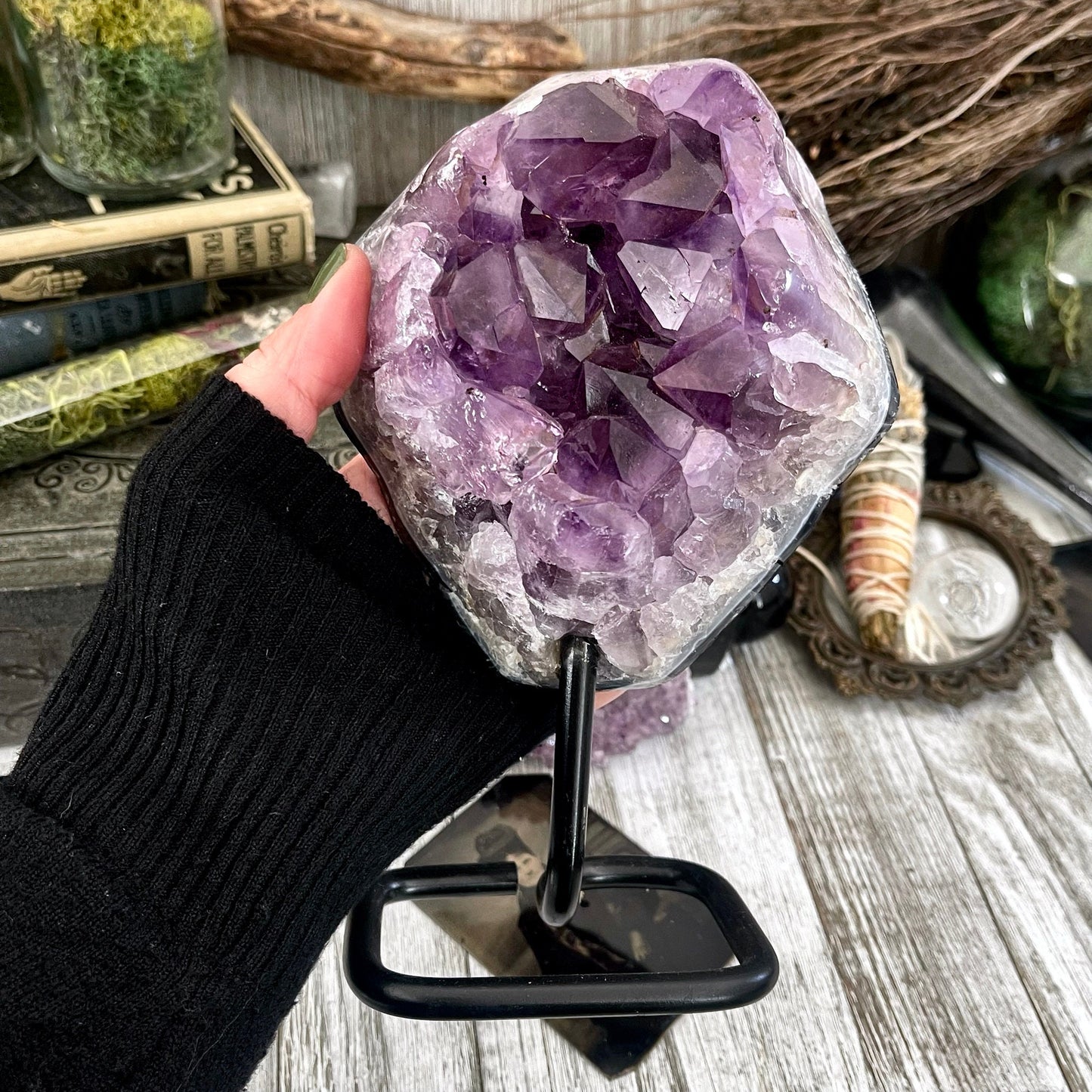 Large Purple Amethyst Crystal Druzy Cluter With Stand / FoxlarkCrystals / Big Crystal Cluster Natural Crystal Healing Crystal Home Decor