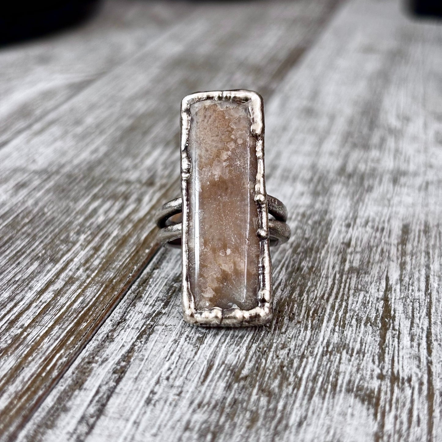 Fossilized Coral Ring Silver Size 7.5 / Foxlark Collection - One of a Kind