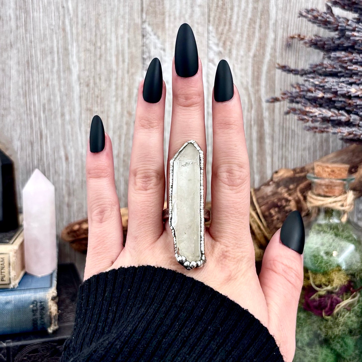 Raw Clear Quartz Crystal Ring Set in Fine Silver Size 8.5 / Foxlark Collection - One of a Kind FOXLARK