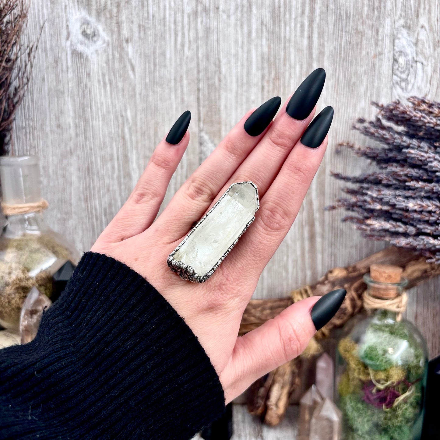 Raw Clear Quartz Crystal Ring Set in Fine Silver Size 8 / Foxlark Collection - One of a Kind