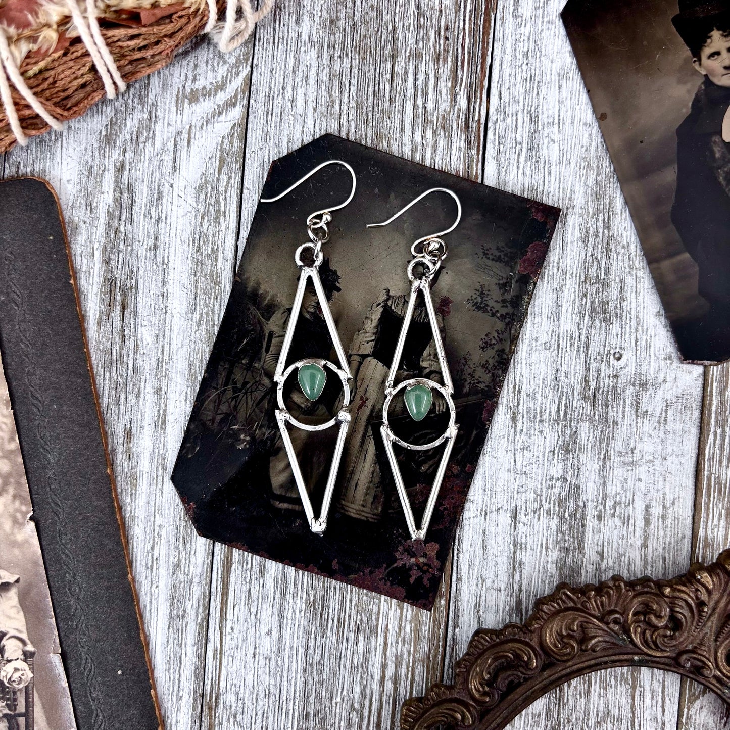 Aventurine Fine Silver Crystal Earrings / Long Dangle Witchy Earrings