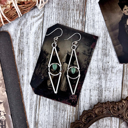 Aventurine Fine Silver Crystal Earrings / Long Dangle Witchy Earrings