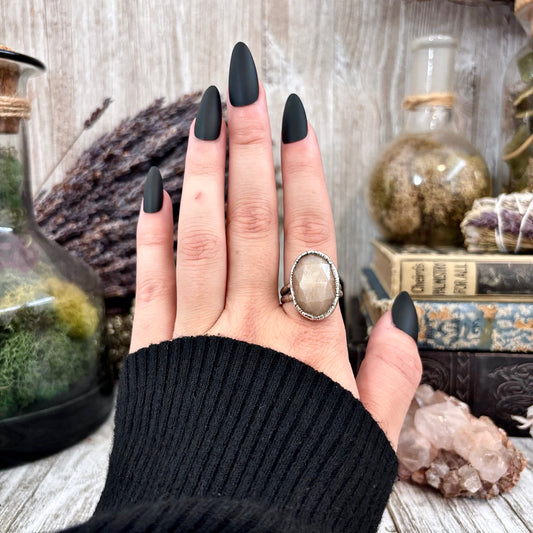 Peach Moonstone Ring Fine Silver Stone Ring Size 8 / Foxlark Collection