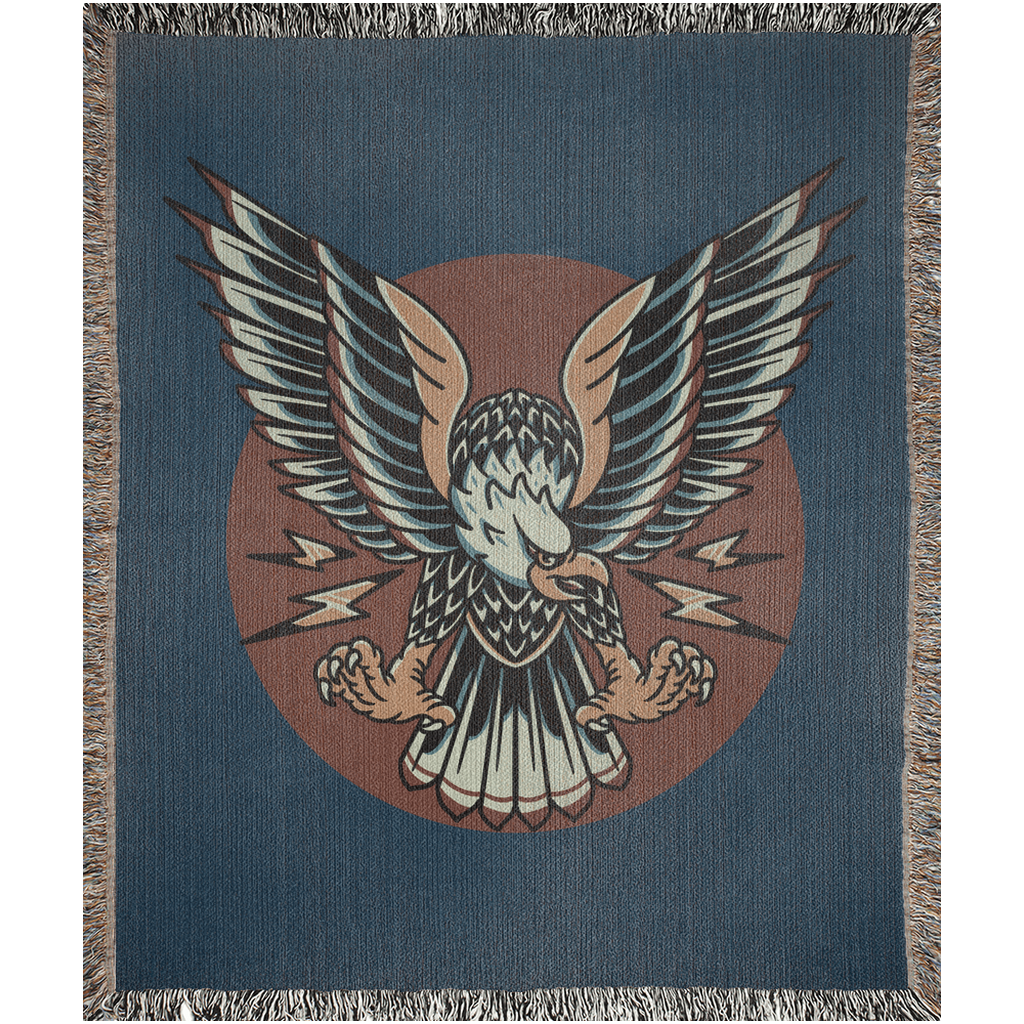 Thunder Eagle Traditional Tattoo Style Woven Fringe Blanket / / Wall tapestry, throw for sofa, maximalist decor, tattoo home decor