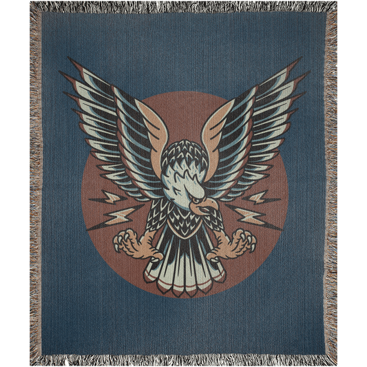 Thunder Eagle Traditional Tattoo Style Woven Fringe Blanket / / Wall tapestry, throw for sofa, maximalist decor, tattoo home decor
