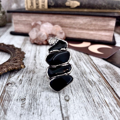 Multi Stone Black Obsidian Clear Quartz Ring In Silver Size 8.5 / Foxlark Collection