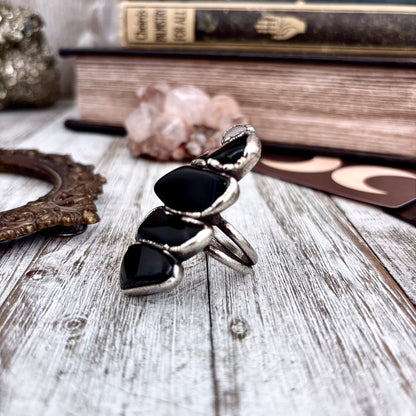 Multi Stone Black Obsidian Clear Quartz Ring In Silver Size 8.5 / Foxlark Collection