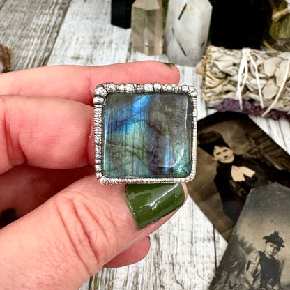 Labradorite Crystal Ring Fine Silver Size 8 / Foxlark Collection - One of a Kind