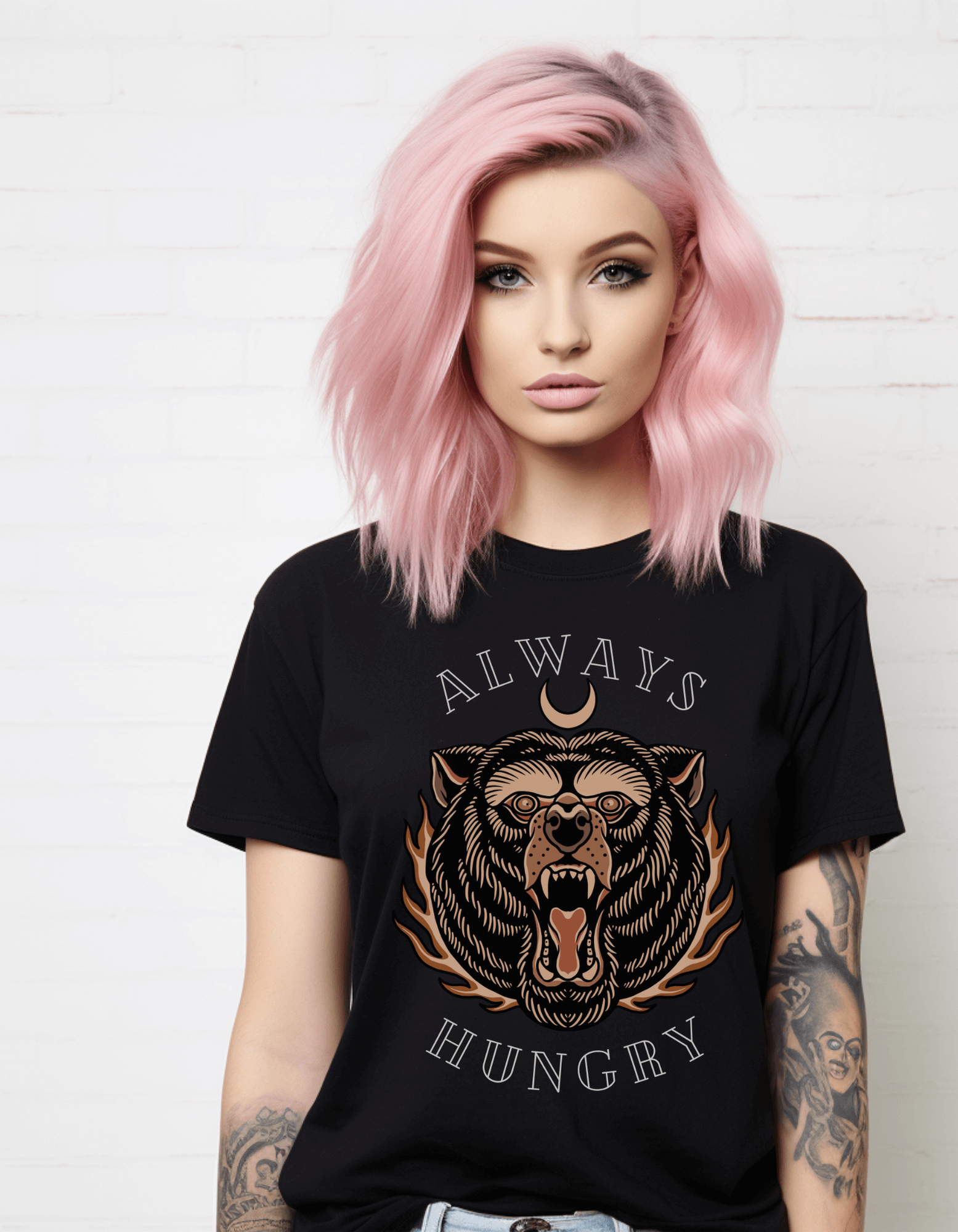 Always Hungry Bear Tattoo T-shirt / Traditional Tattoo Tee Shirt / Punk Rock Clothing Tshirt Rockabilly Psychobilly Freak Goth - Foxlark Crystal Jewelry