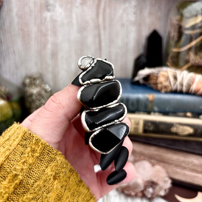 Multi Stone Black Obsidian Clear Quartz Ring In Silver Size 8.5 / Foxlark Collection