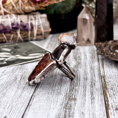 Fossilized Wood Blue Tigers Eye Citrine Ring Set in Fine Silver Size 8.5 / Foxlark Collection - One of a Kind