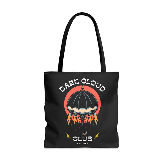 Dark Cloud Umbrella Lightning Tattoo Tote Bag in Black / Vintage American Old School Traditional Tattoo Flash / Punk Rock Beach Shopping - Foxlark Crystal Jewelry