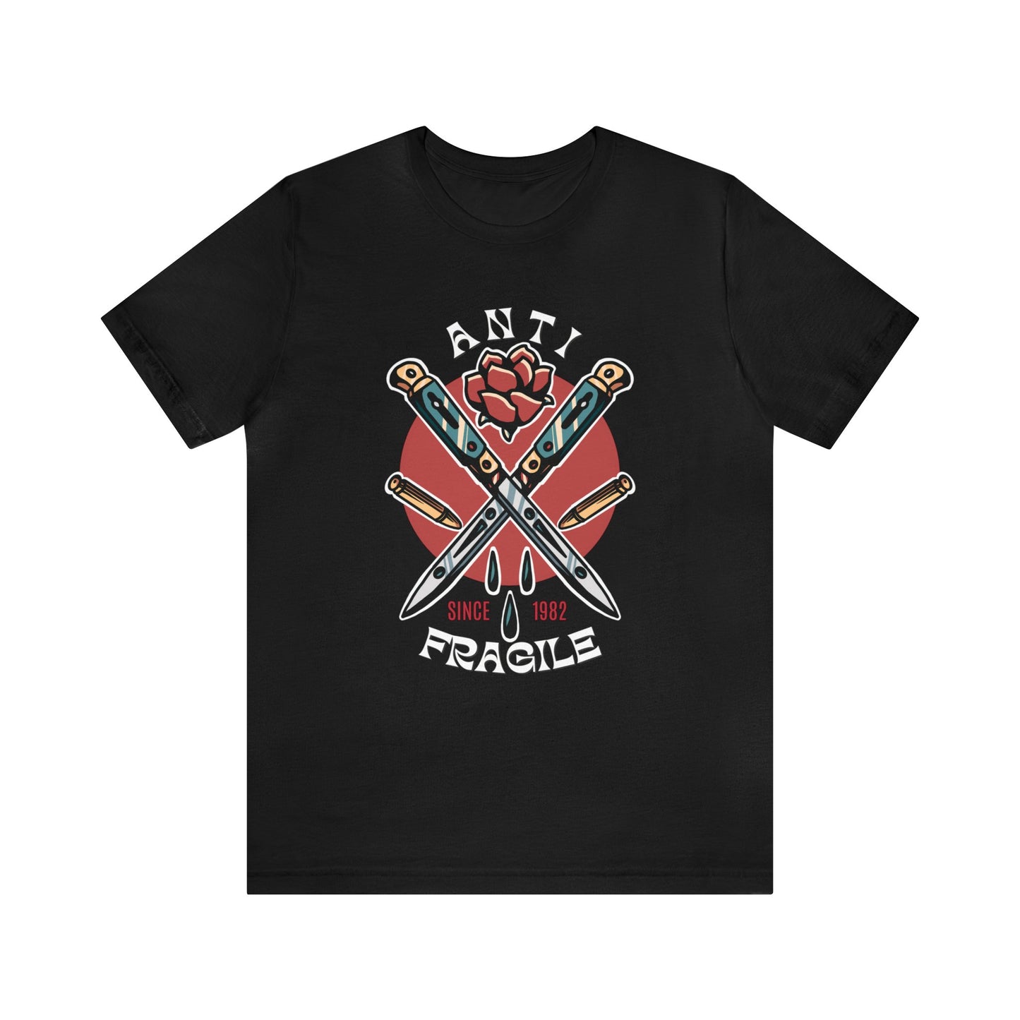 Anti Fragile Tattoo T-shirt / Switchblade Knife Rose Bullet Unisex Vintage Traditional Tattoo Tee Shirt / Punk Rock Clothing Tshirt - Foxlark Crystal Jewelry