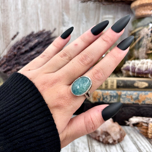 Aquamarine Crystal Ring Set in Fine Silver Size 7 / Foxlark Collection - One of a Kind