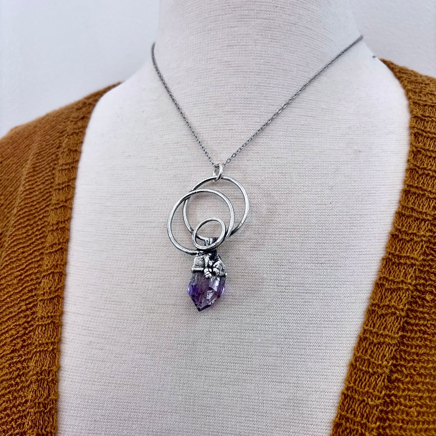 Big Raw Amethyst Necklace in Fine Silver / Foxlark Collection - One of a Kind