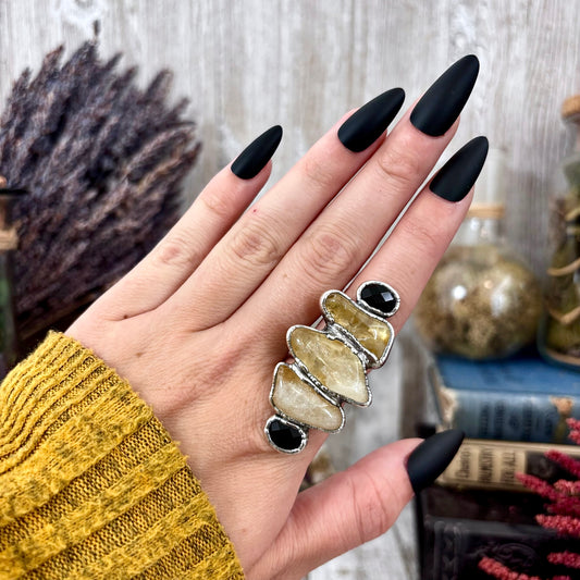 Multi Stone Citrine Black Onyx Ring In Silver Size 6.5 / Foxlark Collection