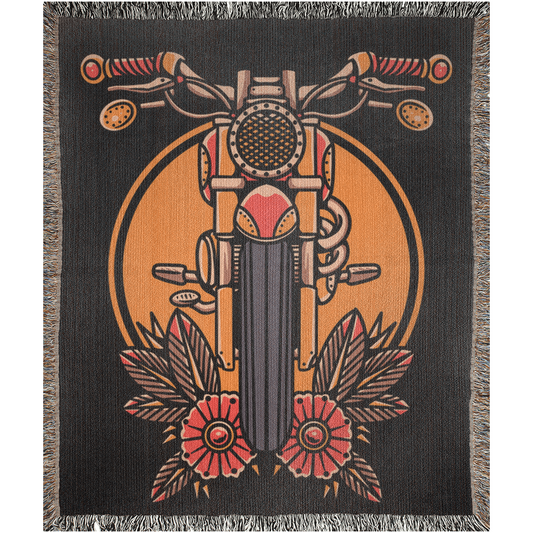 Motorcycle Traditional Tattoo - Woven Blanket
