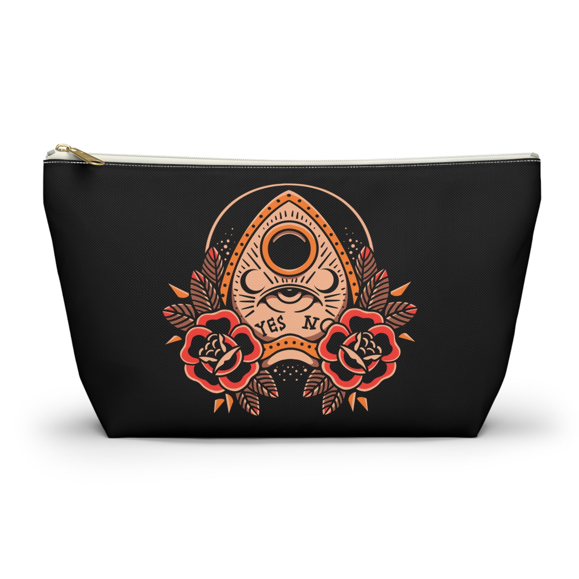 Planchette Accessory Pouch with T-bottom / Black Makeup Bag Vintage Traditional Tattoo / Punk Rock Bag - Foxlark Crystal Jewelry