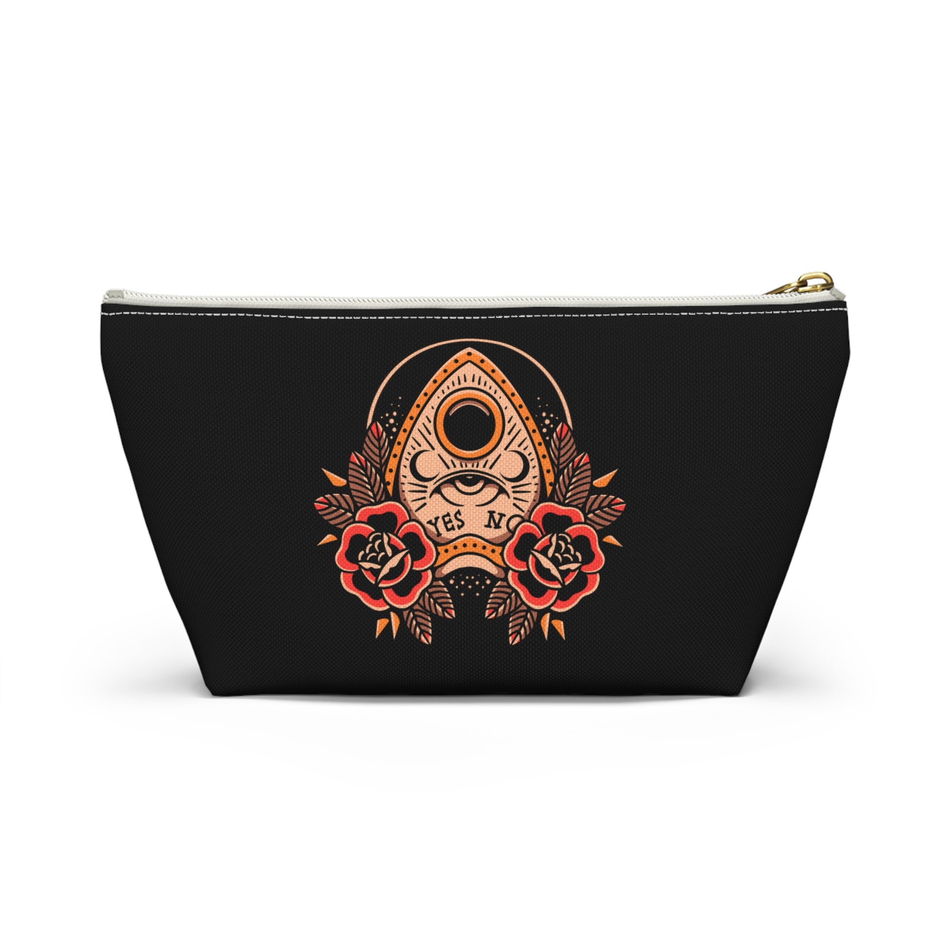 Planchette Accessory Pouch with T-bottom / Black Makeup Bag Vintage Traditional Tattoo / Punk Rock Bag - Foxlark Crystal Jewelry