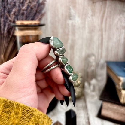Multi Stone Aventurine Crystal Ring Set in Fine Silver Size 8 / Foxlark Collection - One of a Kind