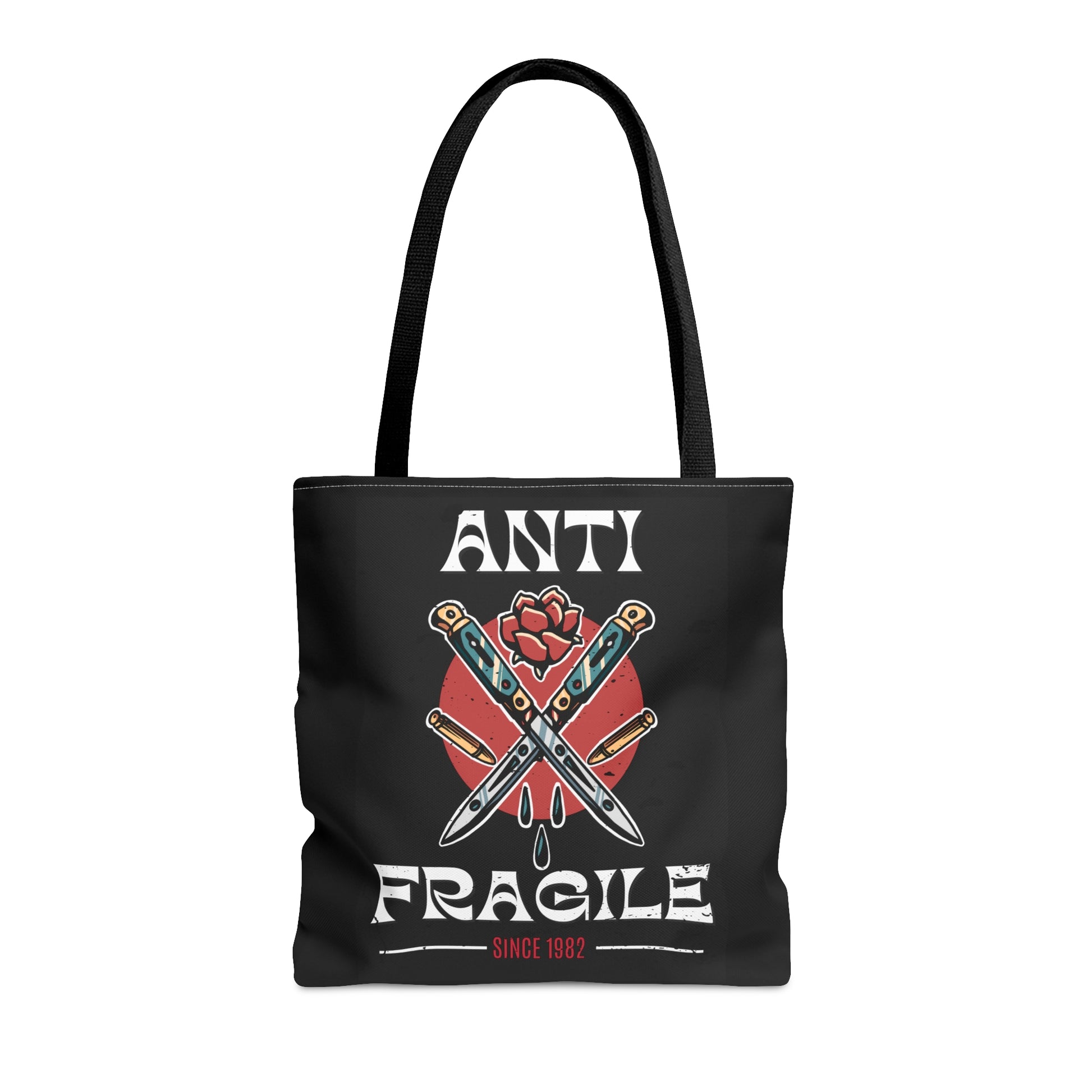 Anti Fragile Tattoo Tote Bag in Black / Vintage American Old School Traditional Tattoo Flash / Punk Rock Beach Shopping - Foxlark Crystal Jewelry