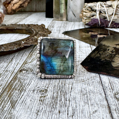 Labradorite Crystal Ring Fine Silver Size 8 / Foxlark Collection - One of a Kind