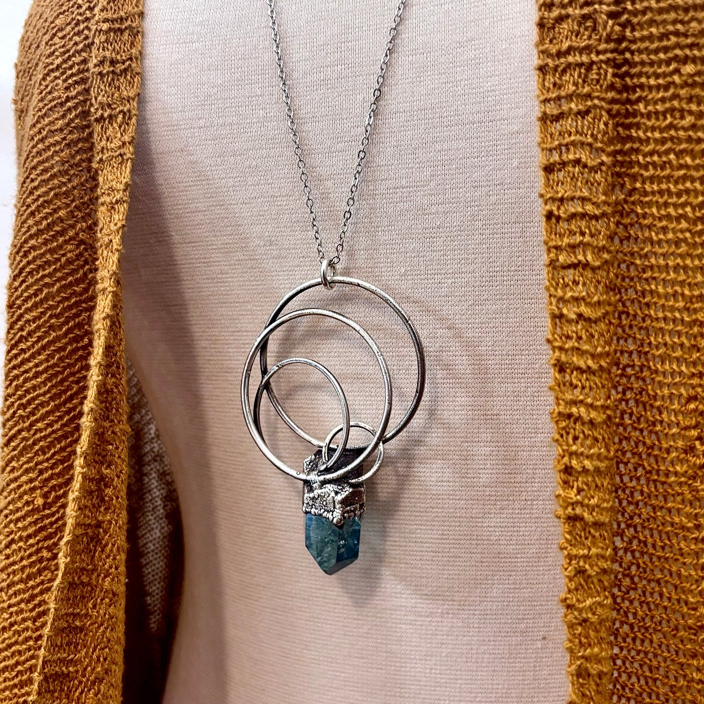 Raw Aqua Aura Quartz Crystal  Necklace in Fine Silver / Foxlark Collection - One of a Kind
