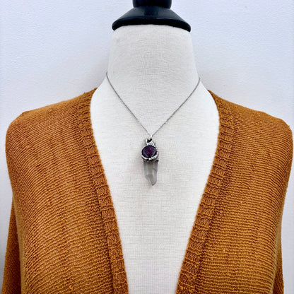 Clear Quartz & Star Ruby Crystal Statement Necklace in Fine Silver / Foxlark Collection - One of a Kind