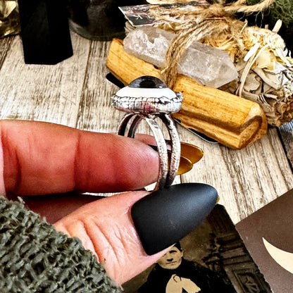 Grey Iris Glass Eye Statement Ring Silver Size 11  / Foxlark Collection FOXLARK