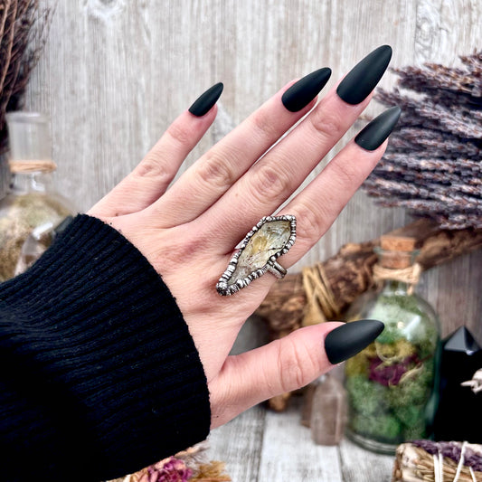 Raw Citrine Crystal Point Ring Set in Fine Silver Size 6 / Foxlark Collection - One of a Kind