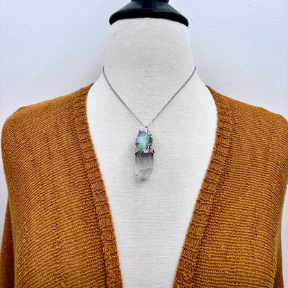 Clear Quartz & Aquamarine Crystal Statement Necklace in Fine Silver / Foxlark Collection