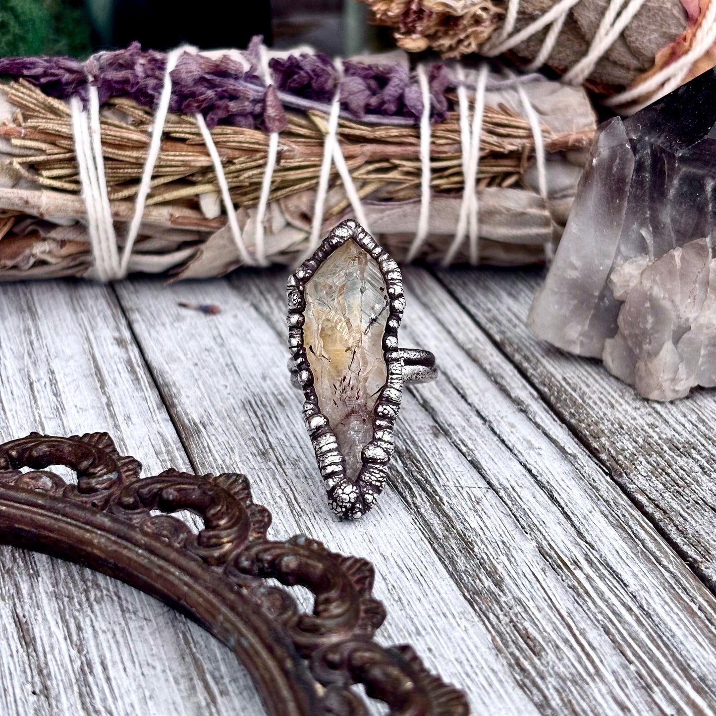 Raw Citrine Crystal Point Ring Set in Fine Silver Size 6 / Foxlark Collection - One of a Kind