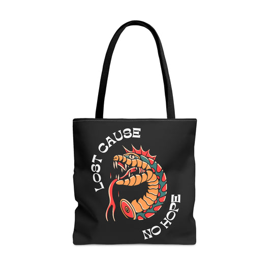 Lost Cause No Hope Snake Head Tattoo Tote Bag in Black - Foxlark Crystal Jewelry