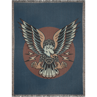 Thunder Eagle Traditional Tattoo Style Woven Fringe Blanket / / Wall tapestry, throw for sofa, maximalist decor, tattoo home decor