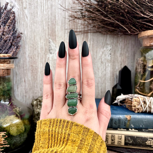 Multi Stone Aventurine Crystal Ring Set in Fine Silver Size 9 / Foxlark Collection - One of a Kind