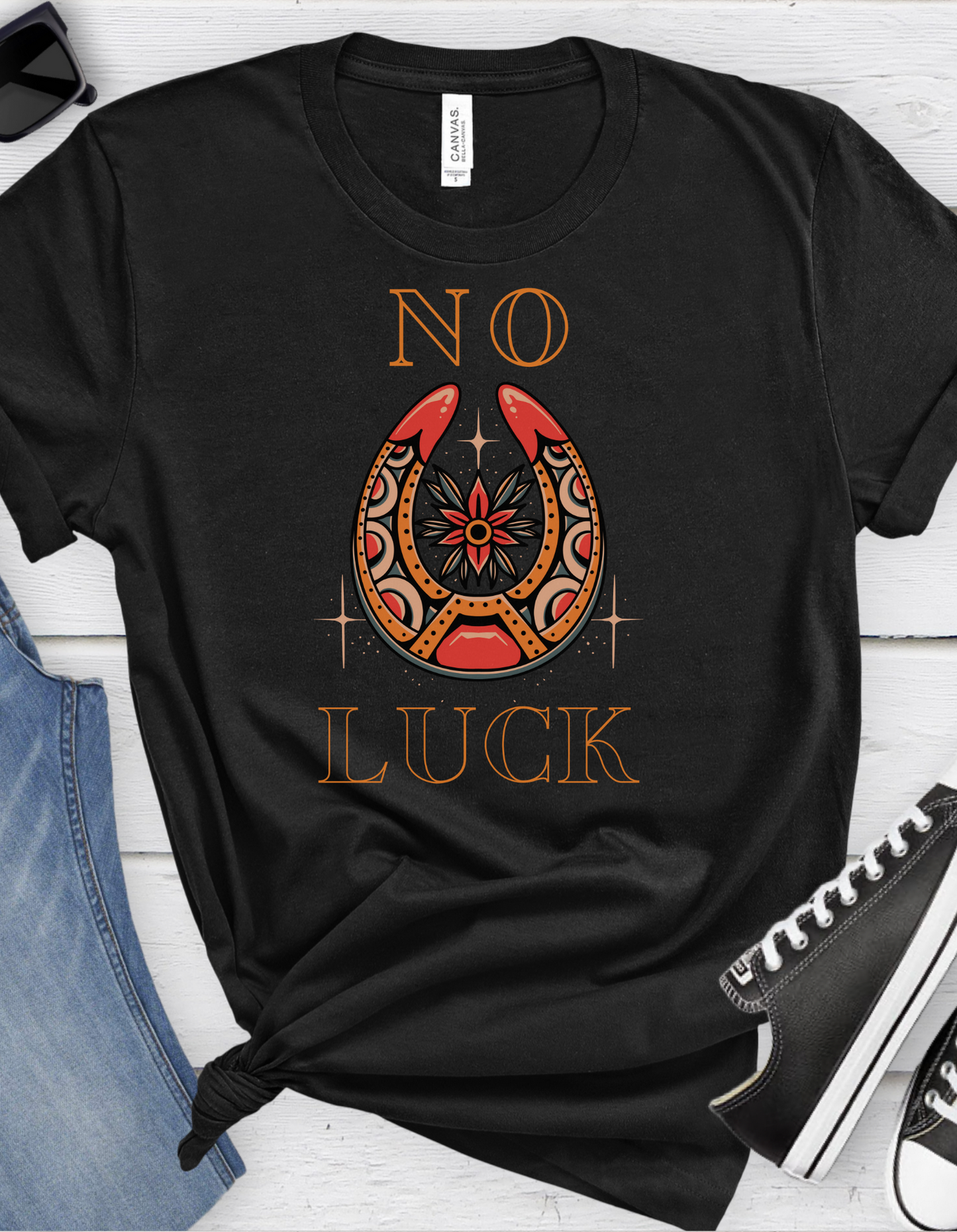 No Luck Tattoo T-shirt / Traditional Tattoo Tee Shirt / Punk Rock Clothing Tshirt Rockabilly Psychobilly Freak Goth - Foxlark Crystal Jewelry
