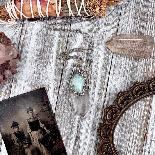Clear Quartz & Aquamarine Crystal Statement Necklace in Fine Silver / Foxlark Collection