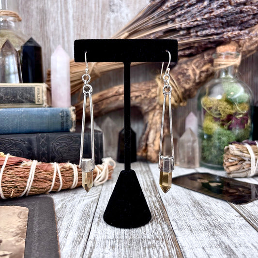 Citrine Fine Silver Crystal Earrings / Long Dangle Witchy Earrings