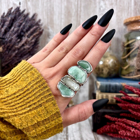 Multi Stone Aventurine Clear Quartz Ring In Silver Size 7 / Foxlark Collection