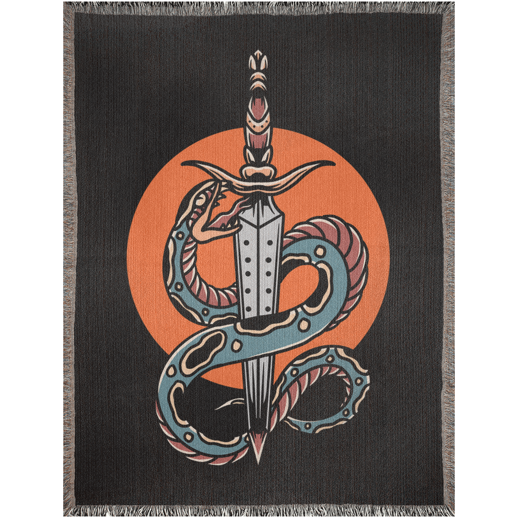 Snake and Sword Traditional Tattoo Style Woven Blanket - Foxlark Crystal Jewelry
