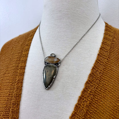 Multi Stone Herkimer Diamond Citrine Pyrite Necklace Silver / Foxlark Collection