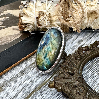 Labradorite Crystal Ring Fine Silver Size 6 / Foxlark Collection - One of a Kind