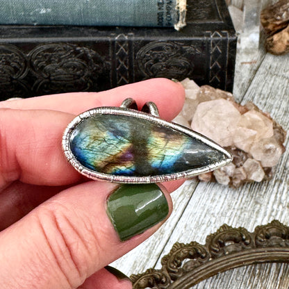 Labradorite Crystal Ring Fine Silver Size 9 / Foxlark Collection - One of a Kind