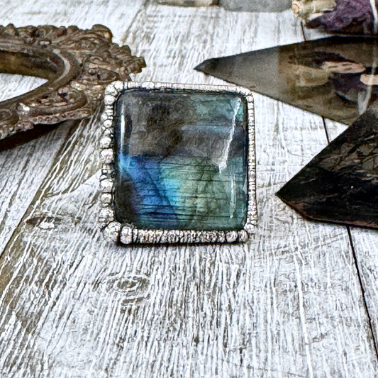 Labradorite Crystal Ring Fine Silver Size 8 / Foxlark Collection - One of a Kind
