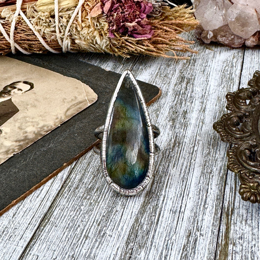 Labradorite Crystal Ring Fine Silver Size 9 / Foxlark Collection - One of a Kind