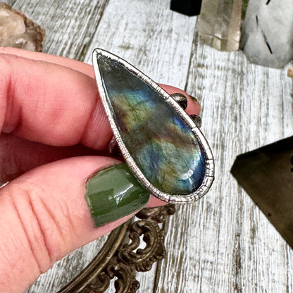 Labradorite Crystal Ring Fine Silver Size 9 / Foxlark Collection - One of a Kind