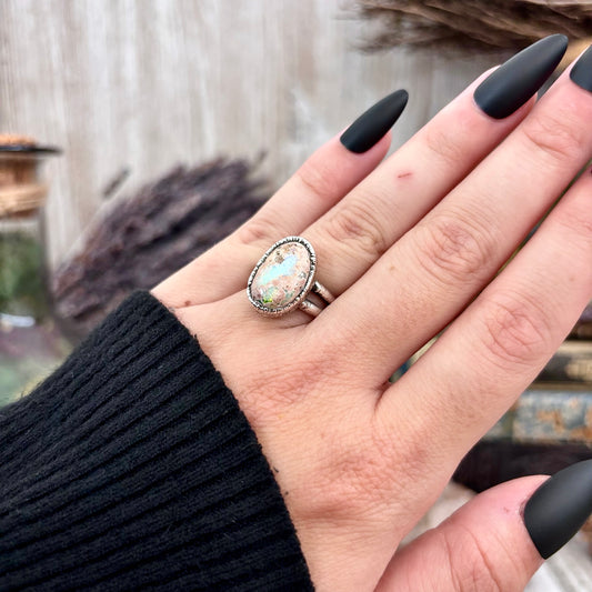 Fire Opal Crystal Ring Set in Fine Silver Size 7 / Foxlark Collection - One of a Kind