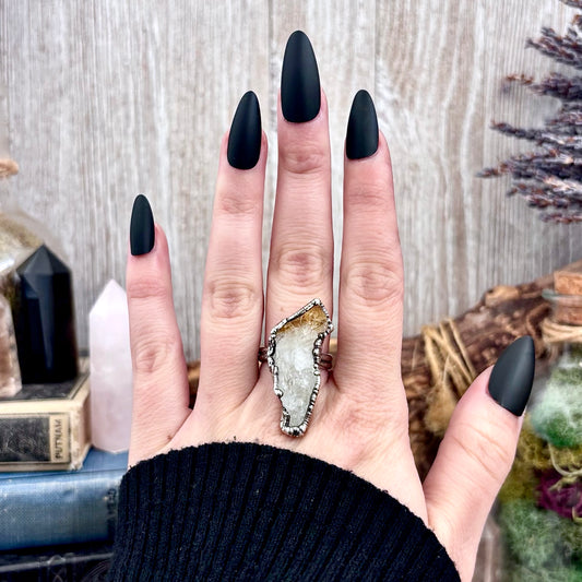 Raw Citrine Crystal Point Ring Set in Fine Silver Size 7  / Foxlark Collection - One of a Kind
