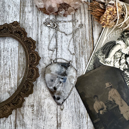 Big Rainbow Moonstone Necklace in Fine Silver / Foxlark Collection - One of a Kind